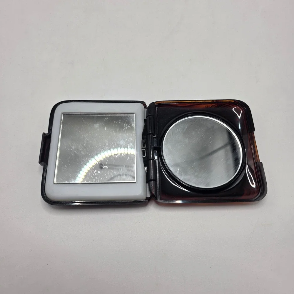 Compact Mirror Womens Brown Tortoise Light Vintage Travel‎ Accessory